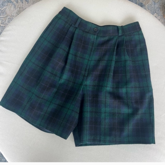 Plaid Green and Blue Shorts Women